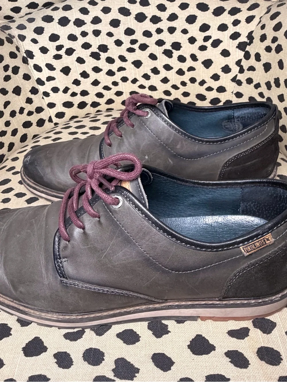 Men's Pikolinos Casual Leather Derby Shoes - Gray with Burgundy Laces